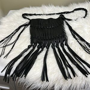 Black Leather Linea Pelle Fringe Purse